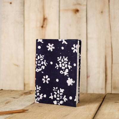 Blue - Batik Fabric Cover Handmade Paper Notebook (7 x 5 in)