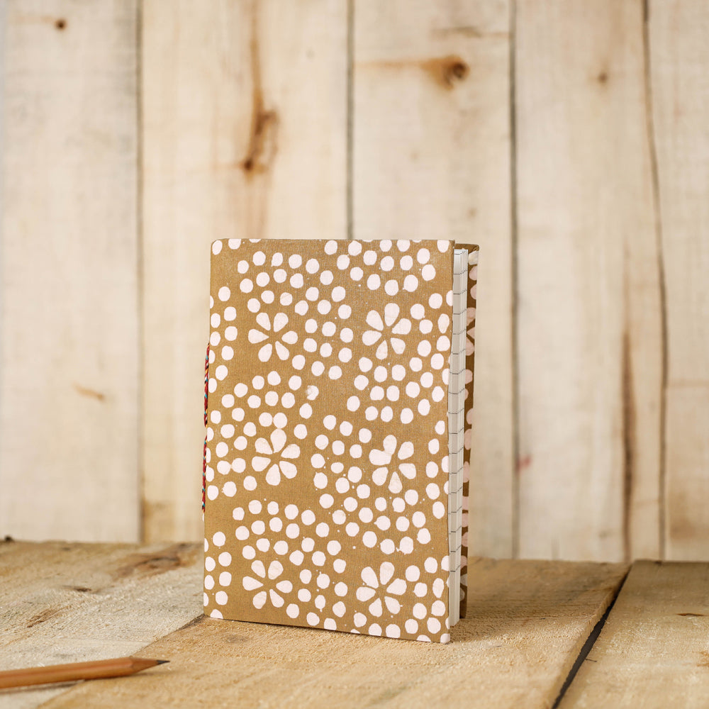 Brown - Batik Fabric Cover Handmade Paper Notebook (7 x 5 in)