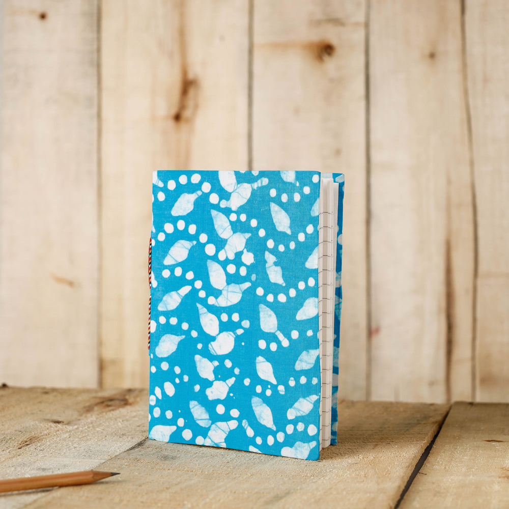 Blue - Batik Fabric Cover Handmade Paper Notebook (7 x 5 in)