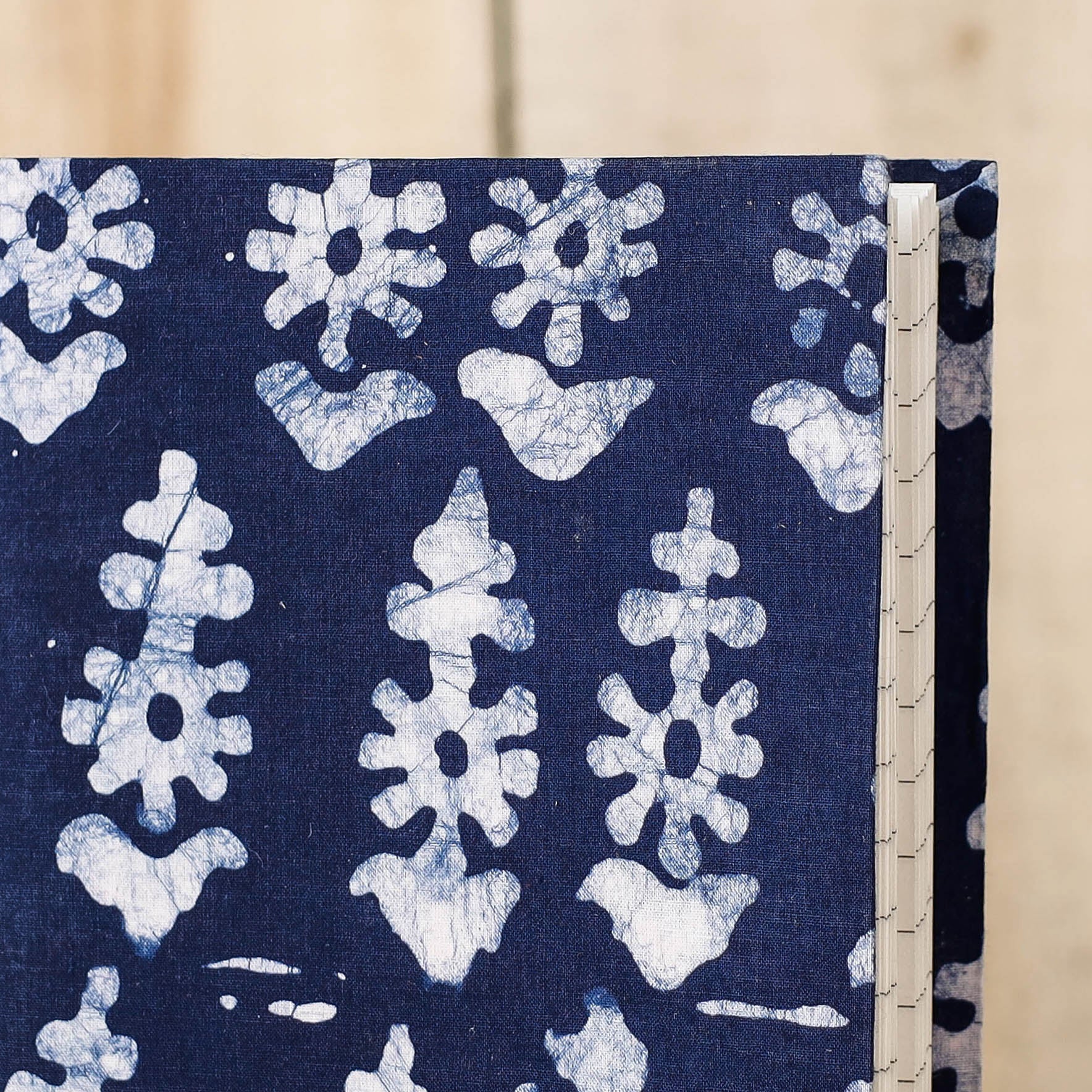 Blue - Batik Fabric Cover Handmade Paper Notebook (7 x 5 in)