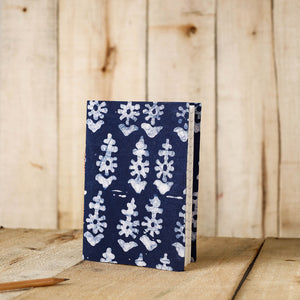 Blue - Batik Fabric Cover Handmade Paper Notebook (7 x 5 in)