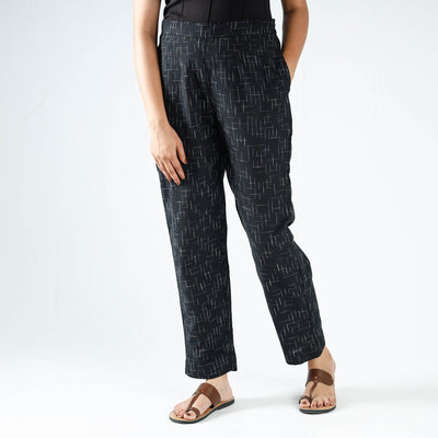 Black - Pochampally Ikat Cotton Tapered Pant for Women