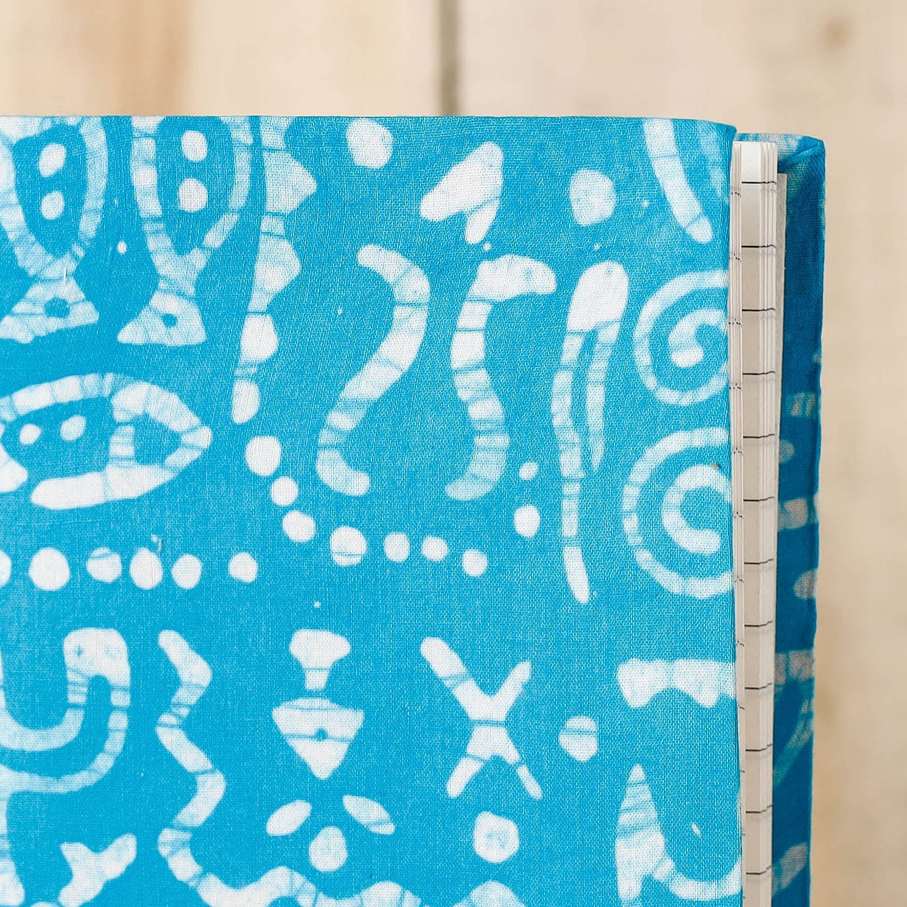 Blue - Batik Fabric Cover Handmade Paper Notebook (7 x 5 in)