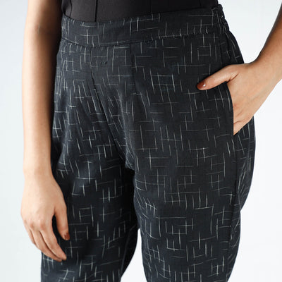 Black - Pochampally Ikat Cotton Tapered Pant for Women