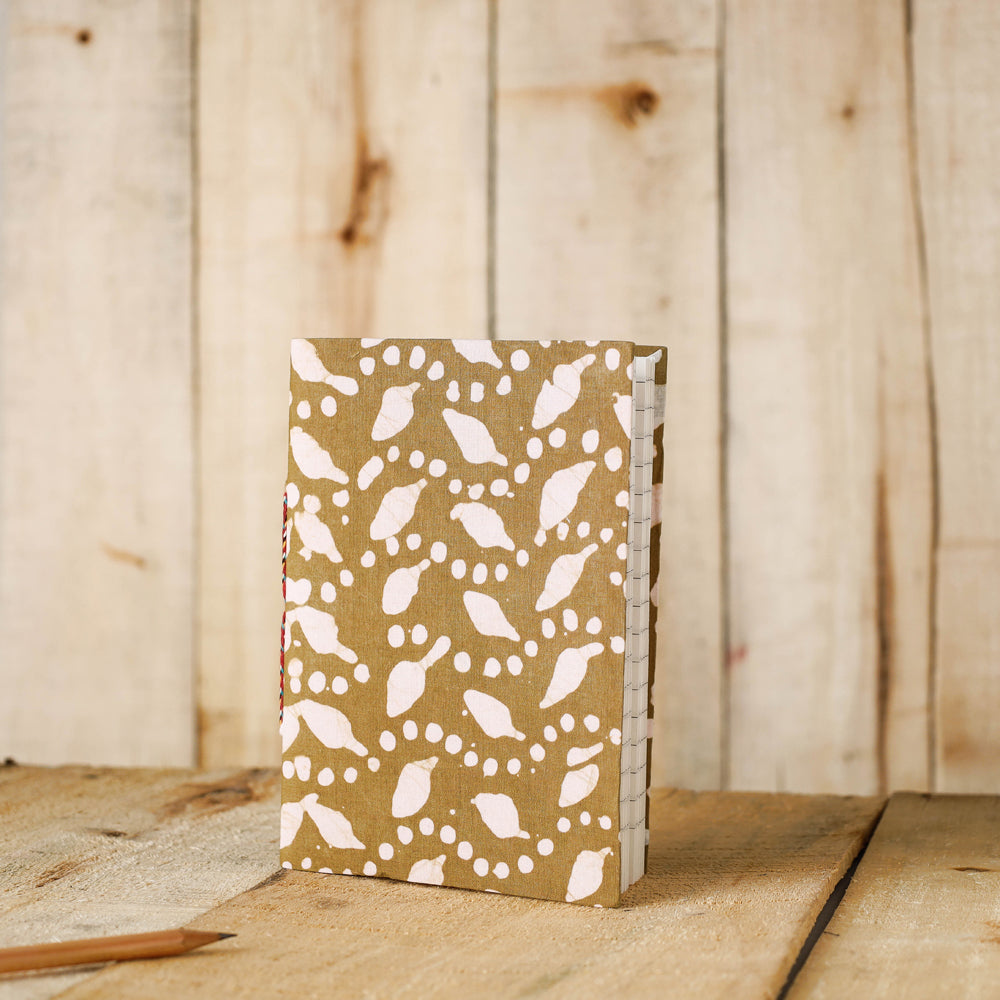 Brown - Batik Fabric Cover Handmade Paper Notebook (7 x 5 in)