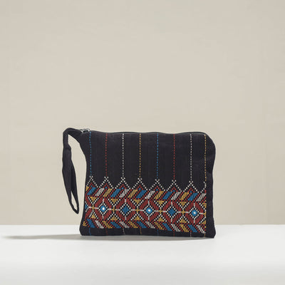 Black - Kala Raksha Jat Hand Embroidered Cotton Coin Pouch