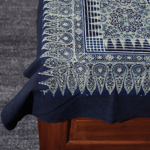 Blue - Ajrakh Block Printed Cotton Single Bed Cover (90 x 60 in)