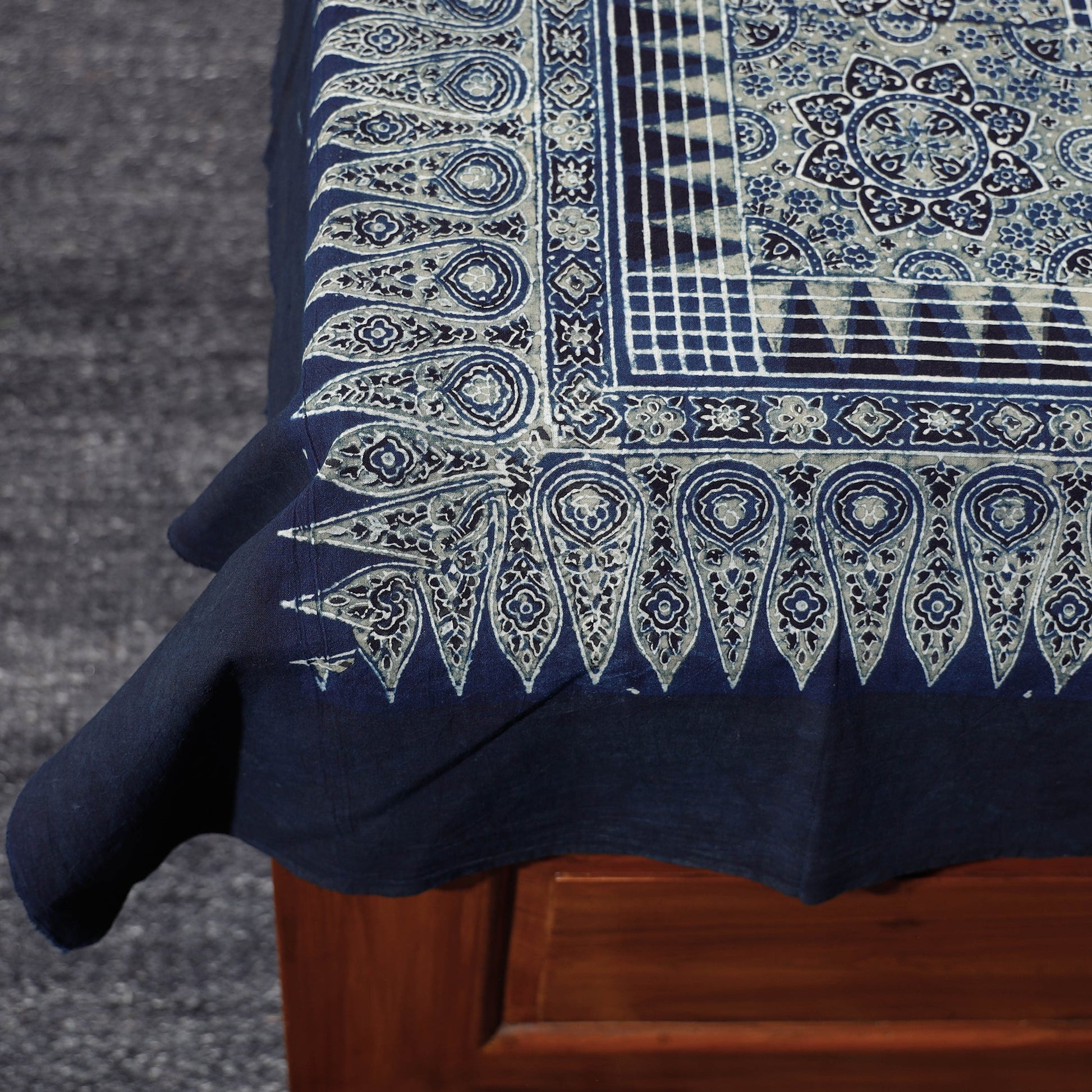 Blue - Ajrakh Block Printed Cotton Single Bed Cover (90 x 60 in)
