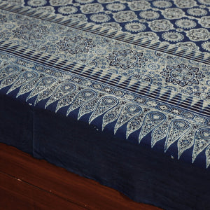 Blue - Ajrakh Block Printed Cotton Single Bed Cover (90 x 60 in)