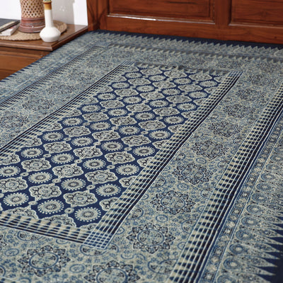 Blue - Ajrakh Block Printed Cotton Single Bed Cover (90 x 60 in)