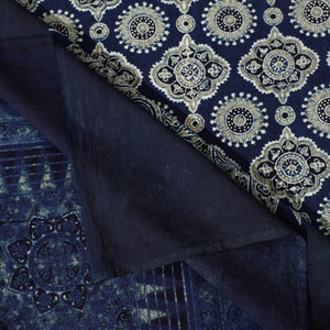Blue - Ajrakh Block Printed Cotton Single Bed Cover (90 x 60 in)