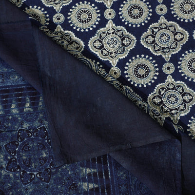 Blue - Ajrakh Block Printed Cotton Single Bed Cover (90 x 60 in)