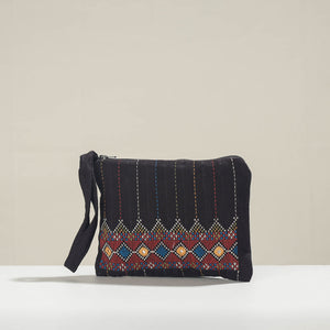 Black - Kala Raksha Jat Hand Embroidered Cotton Coin Pouch