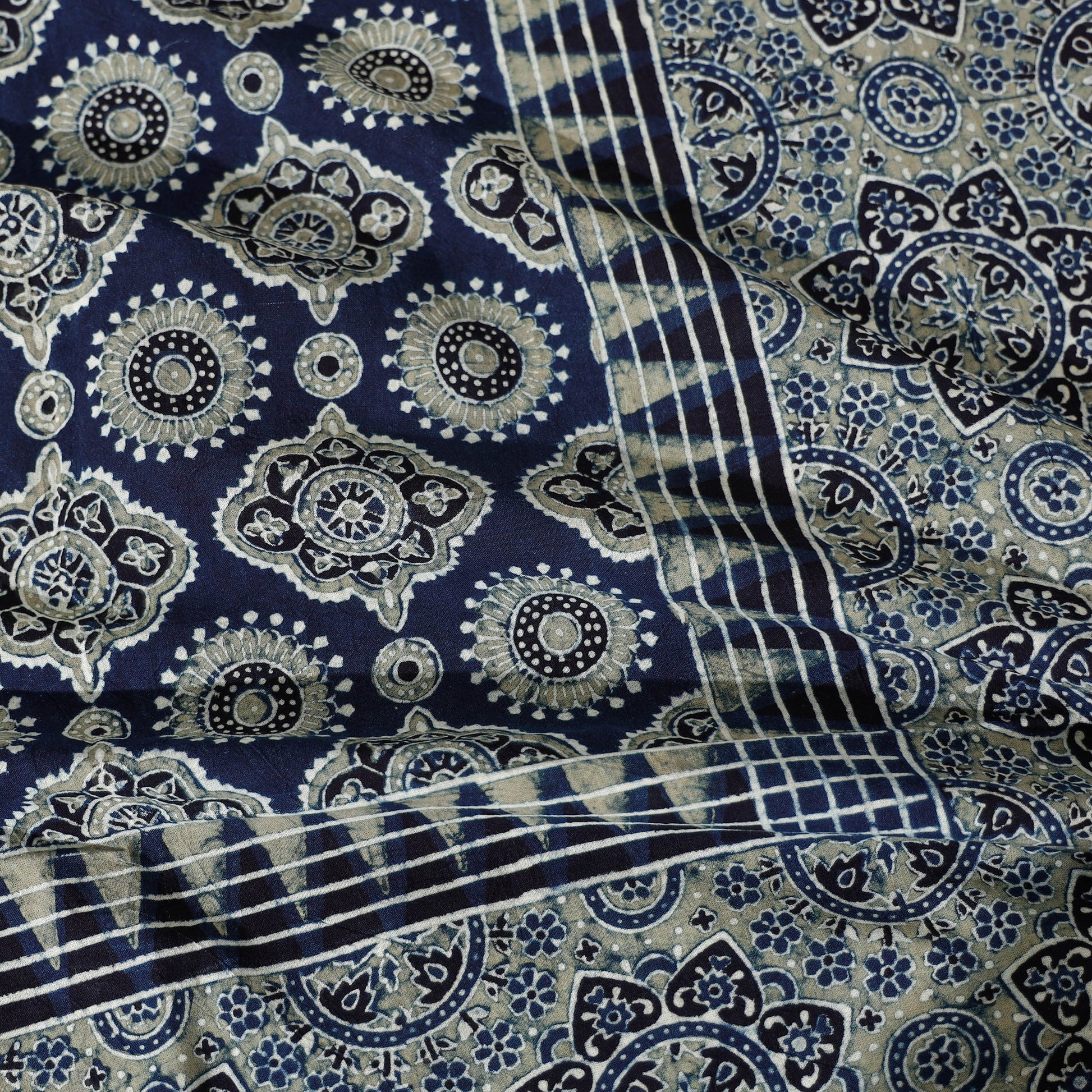 Blue - Ajrakh Block Printed Cotton Single Bed Cover (90 x 60 in)
