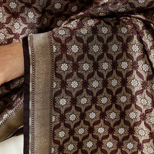 Brown - Banarasi Silk Handwoven Zari Buti Dupatta with Tassels