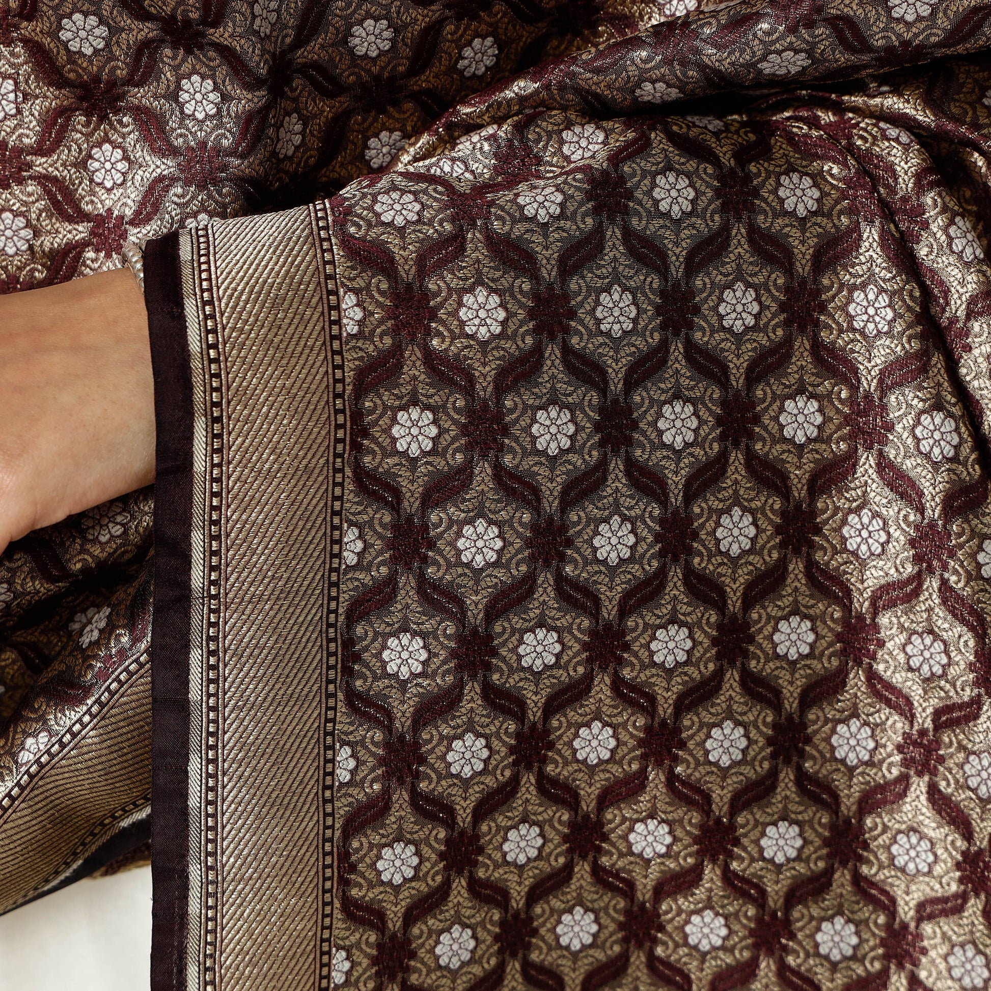Brown - Banarasi Silk Handwoven Zari Buti Dupatta with Tassels