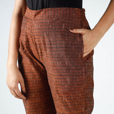 Brown - Pochampally Ikat Cotton Tapered Pant for Women