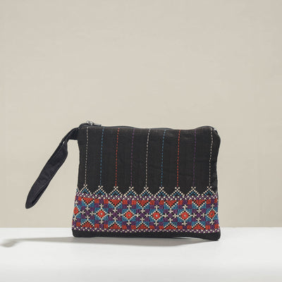 Black - Kala Raksha Jat Hand Embroidered Cotton Coin Pouch