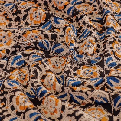 Black - Kalamkari Block Printed Cotton Double Bed Cover with Pillow Covers (108 x 90 in)