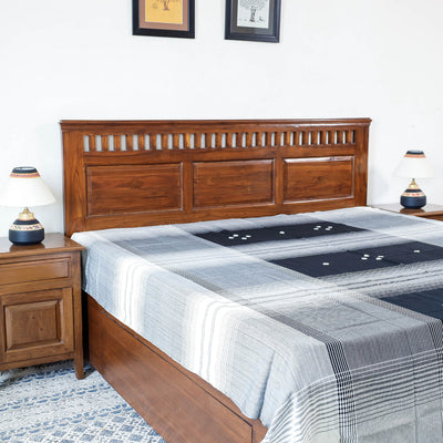 Black - Kutch Weave Pure Handloom Cotton Double Bed Cover (108 x 92)