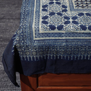 Blue - Ajrakh Block Printed Cotton Single Bed Cover (90 x 60 in)
