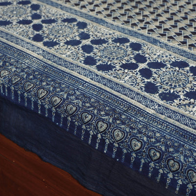 Blue - Ajrakh Block Printed Cotton Single Bed Cover (90 x 60 in)