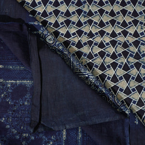 Blue - Ajrakh Block Printed Cotton Single Bed Cover (90 x 60 in)