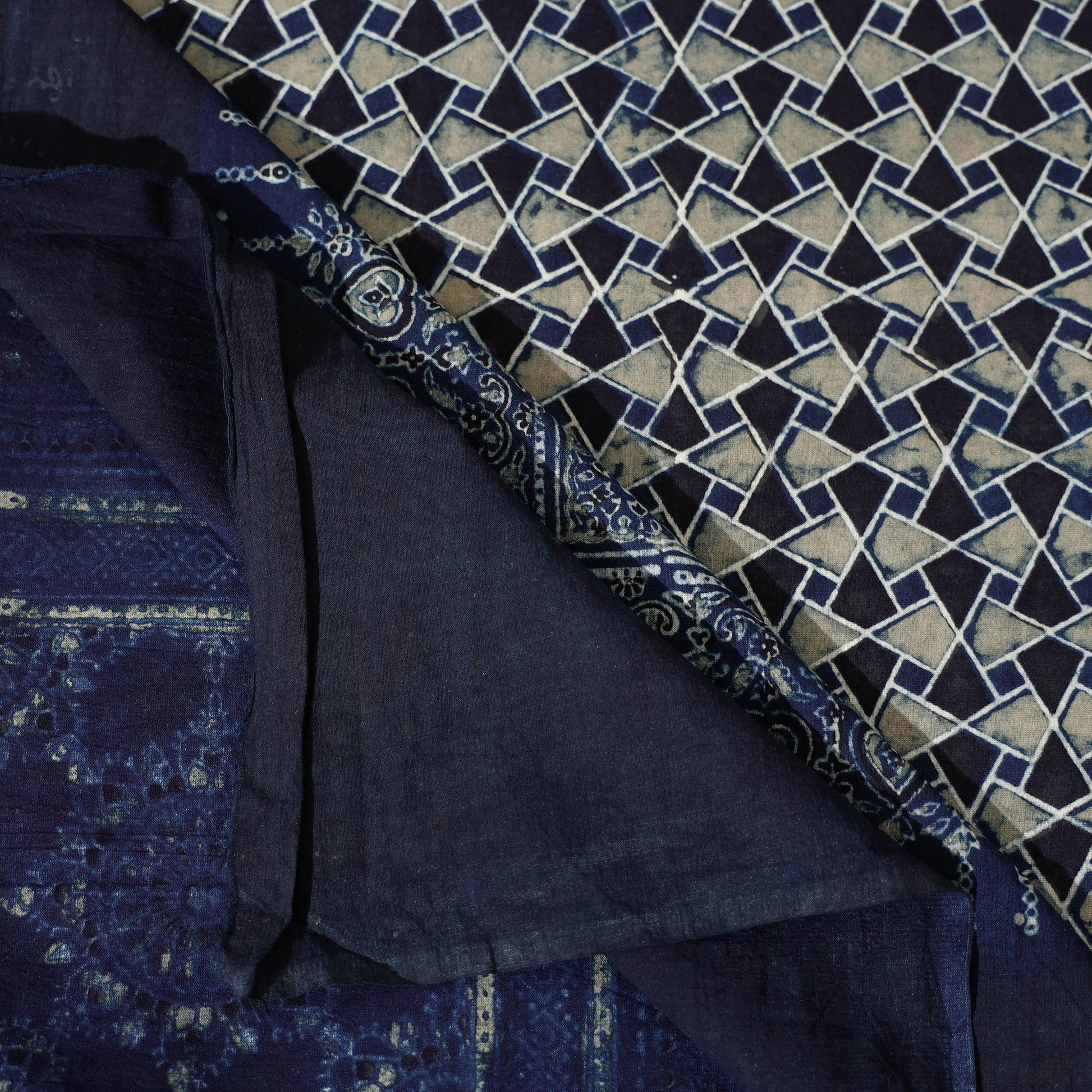 Blue - Ajrakh Block Printed Cotton Single Bed Cover (90 x 60 in)
