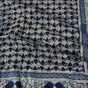 Blue - Ajrakh Block Printed Cotton Single Bed Cover (90 x 60 in)