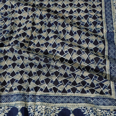 Blue - Ajrakh Block Printed Cotton Single Bed Cover (90 x 60 in)