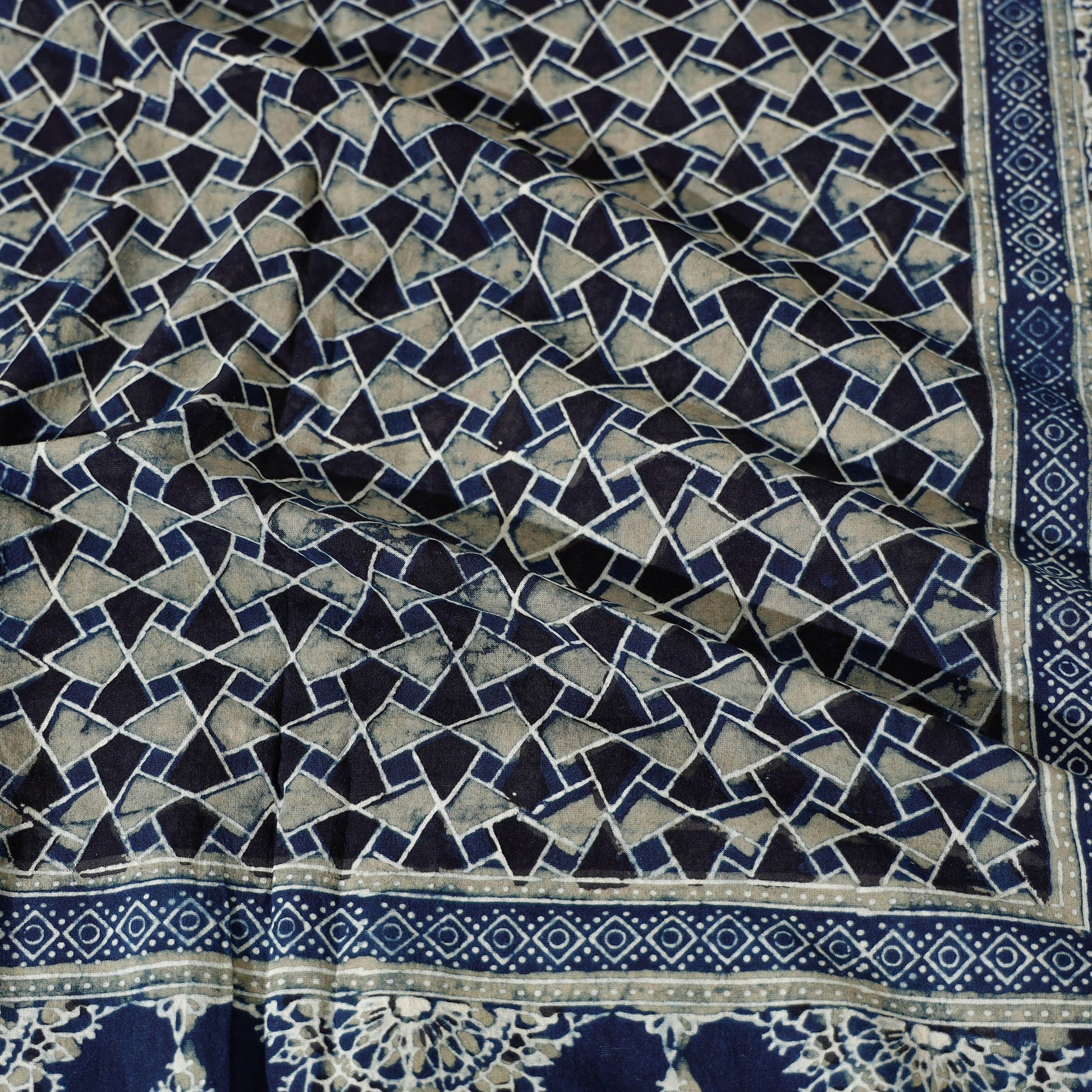 Blue - Ajrakh Block Printed Cotton Single Bed Cover (90 x 60 in)