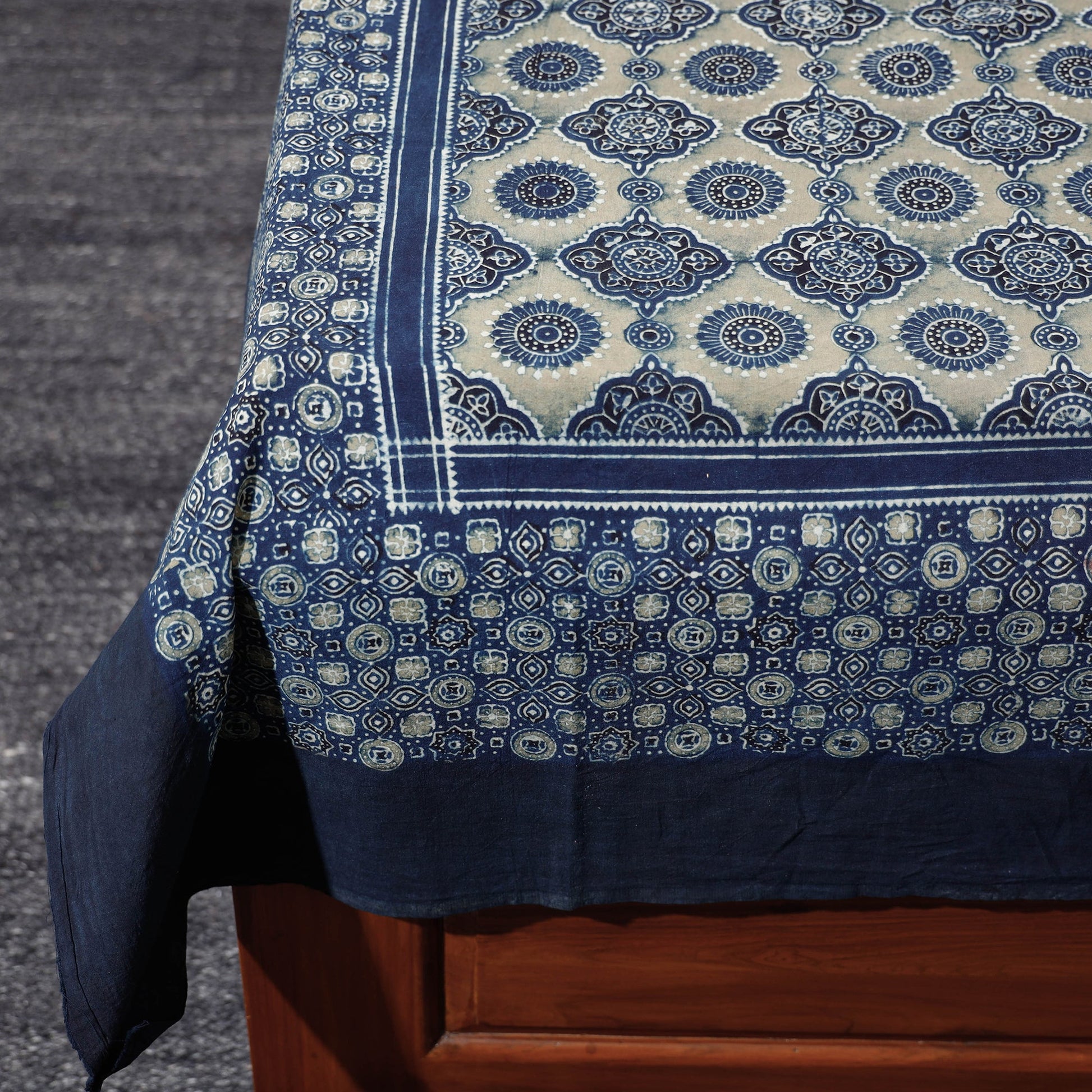 Blue - Ajrakh Block Printed Cotton Single Bed Cover (90 x 60 in)