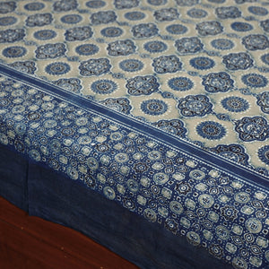 Blue - Ajrakh Block Printed Cotton Single Bed Cover (90 x 60 in)