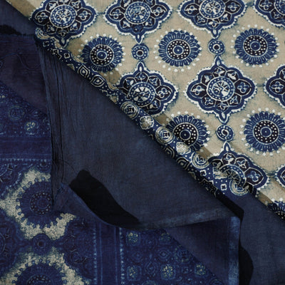 Blue - Ajrakh Block Printed Cotton Single Bed Cover (90 x 60 in)