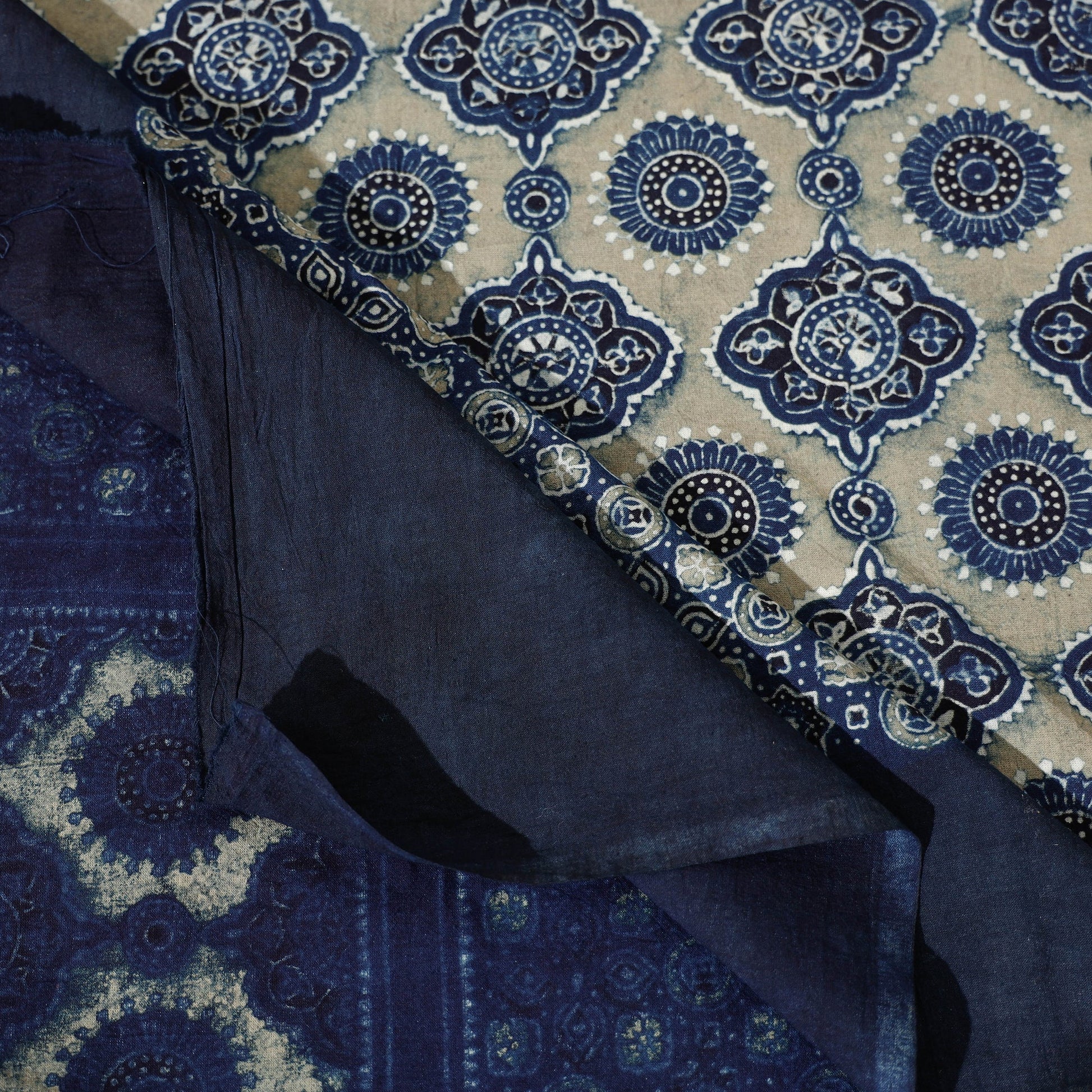 Blue - Ajrakh Block Printed Cotton Single Bed Cover (90 x 60 in)