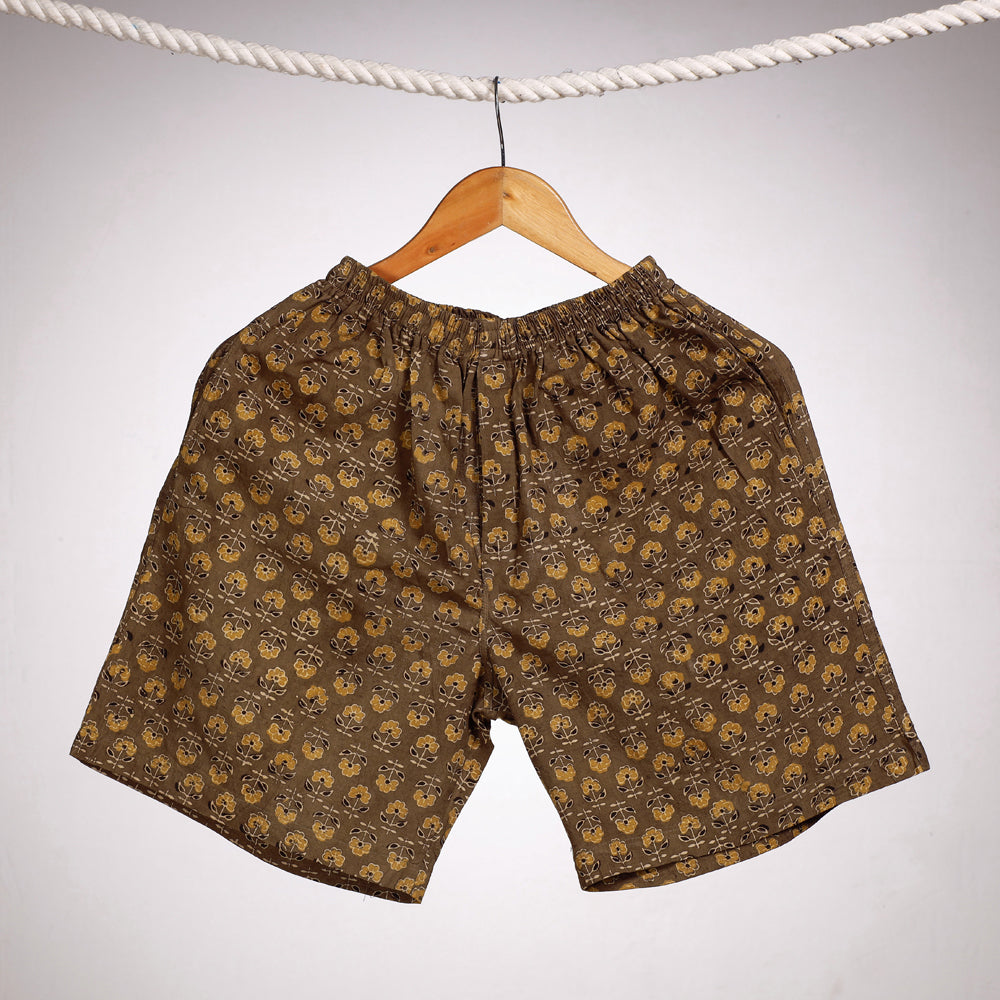 Brown - Ajrakh Block Printing Cotton Unisex Boxer/Shorts