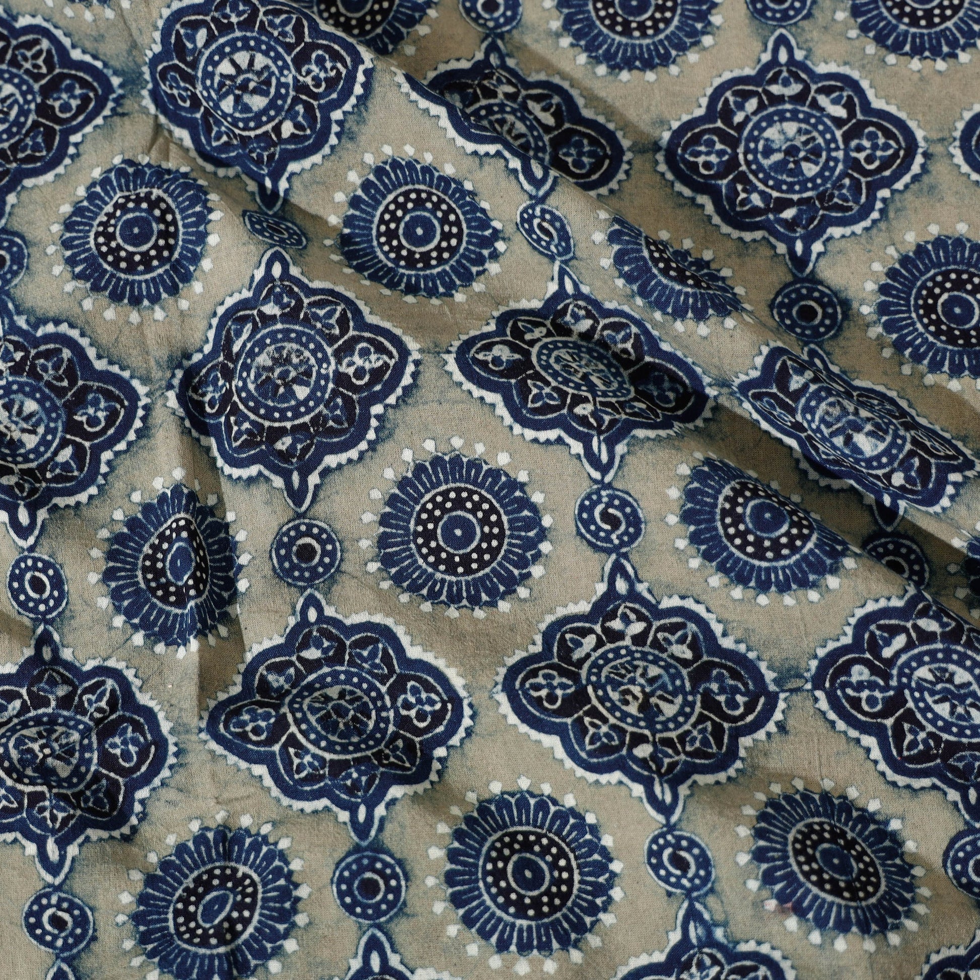 Blue - Ajrakh Block Printed Cotton Single Bed Cover (90 x 60 in)