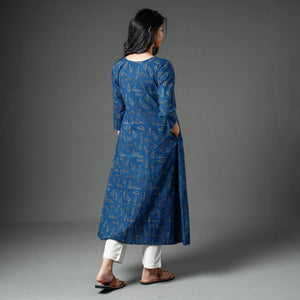 Blue - Akola Block Printed Cotton A-Line Long Kurta