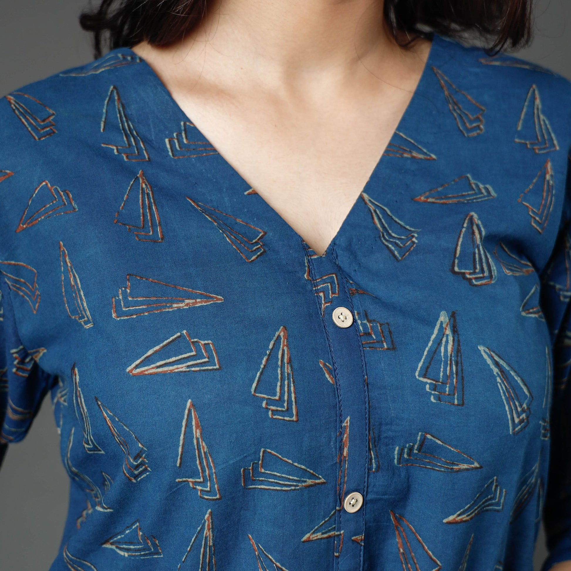 Blue - Akola Block Printed Cotton A-Line Long Kurta