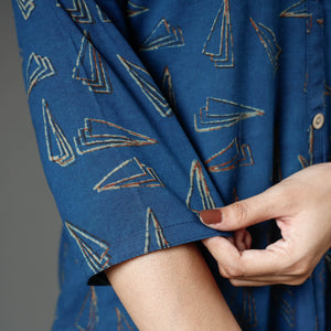 Blue - Akola Block Printed Cotton A-Line Long Kurta