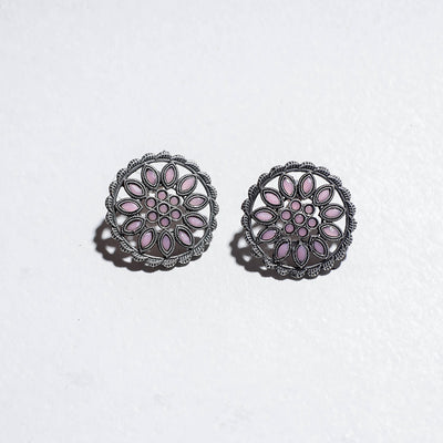 Antique Finish Oxidised German Silver Stud Earrings