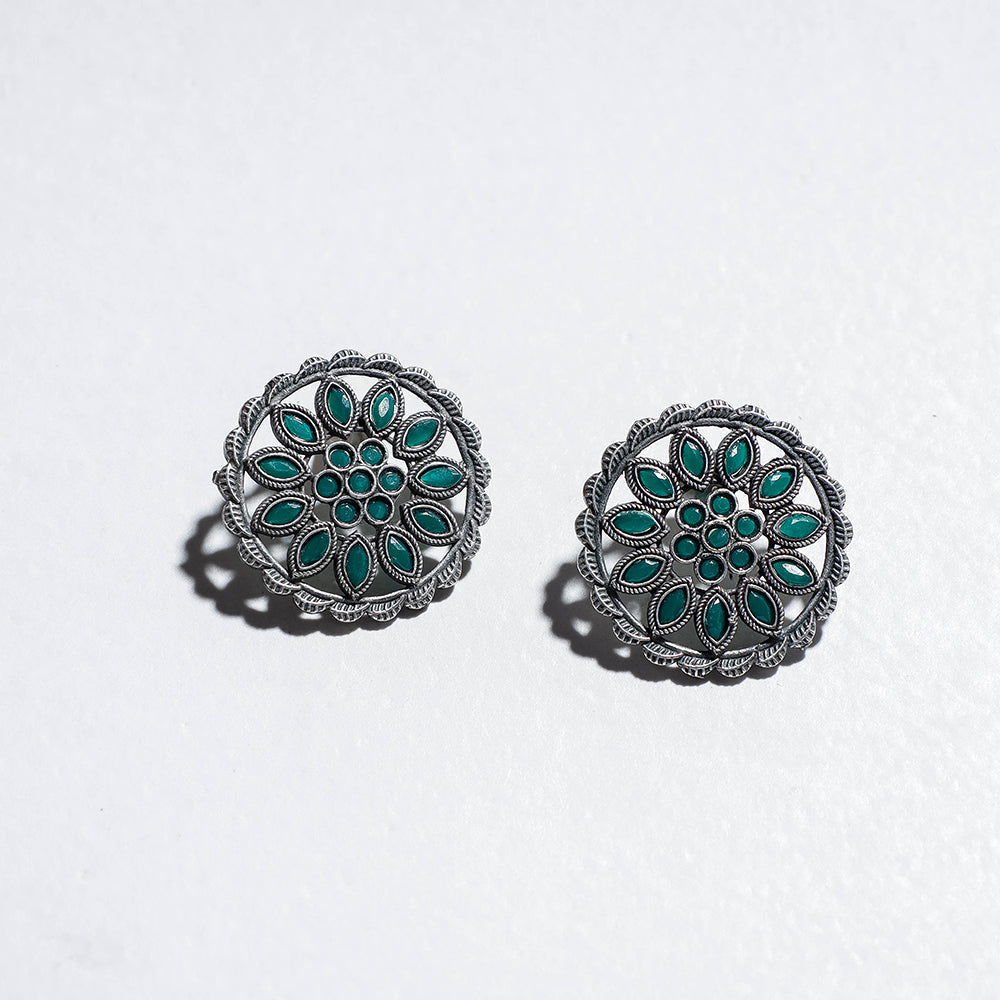 Antique Finish Oxidised German Silver Stud Earrings