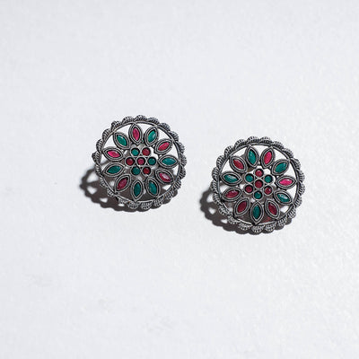 Antique Finish Oxidised German Silver Stud Earrings
