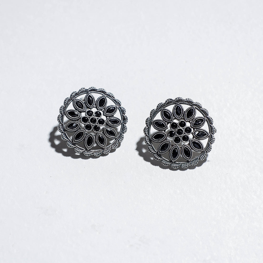 Antique Finish Oxidised German Silver Stud Earrings