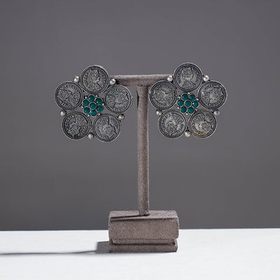 Antique Finish Oxidised German Silver Stud Earrings