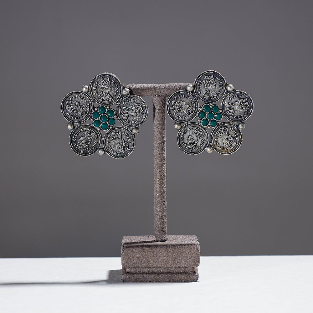 Antique Finish Oxidised German Silver Stud Earrings