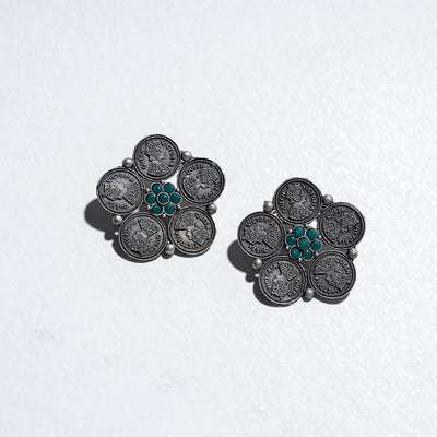 Antique Finish Oxidised German Silver Stud Earrings