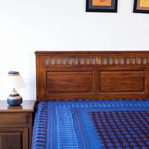 Blue - Bagh Block Printed Natural Dyed Pure Cotton Double Bed Cover (110 x 88 in)