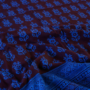Blue - Bagh Block Printed Natural Dyed Pure Cotton Double Bed Cover (110 x 88 in)