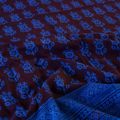 Blue - Bagh Block Printed Natural Dyed Pure Cotton Double Bed Cover (110 x 88 in)